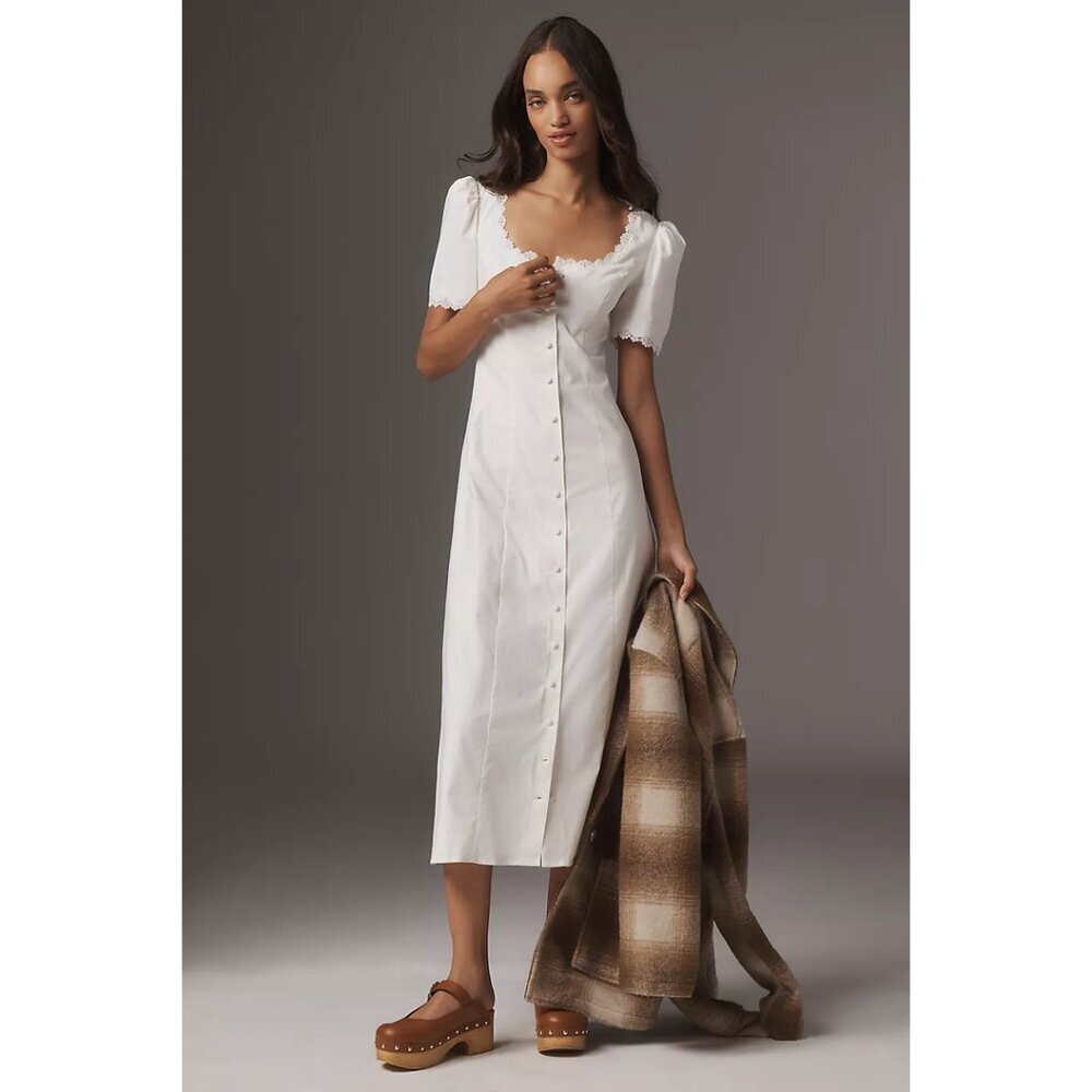 REFORMATION Alida Organic Cotton Button-Up Midi Dress in White Size US 4 - Picture 13 of 15